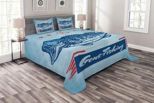 Ambesonne Fishing Bedspread, Trout Fish Pictogram with USA National Flag  Theme Background Hook and Stars, Decorative Quilted 3 Piece Coverlet Set  with 2 Pillow Shams, Queen Size, Multicolor ◊ 36$ ◊ 2023 ◊ United States